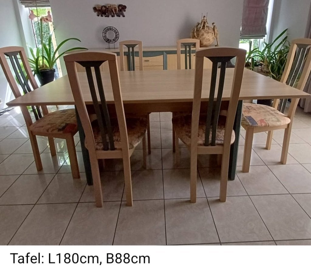 Salle à manger, table + 6 chaises, vitrine, buffet, Maison & Meubles, Enlèvement, Comme neuf, Modern, 6 à 8 chaises