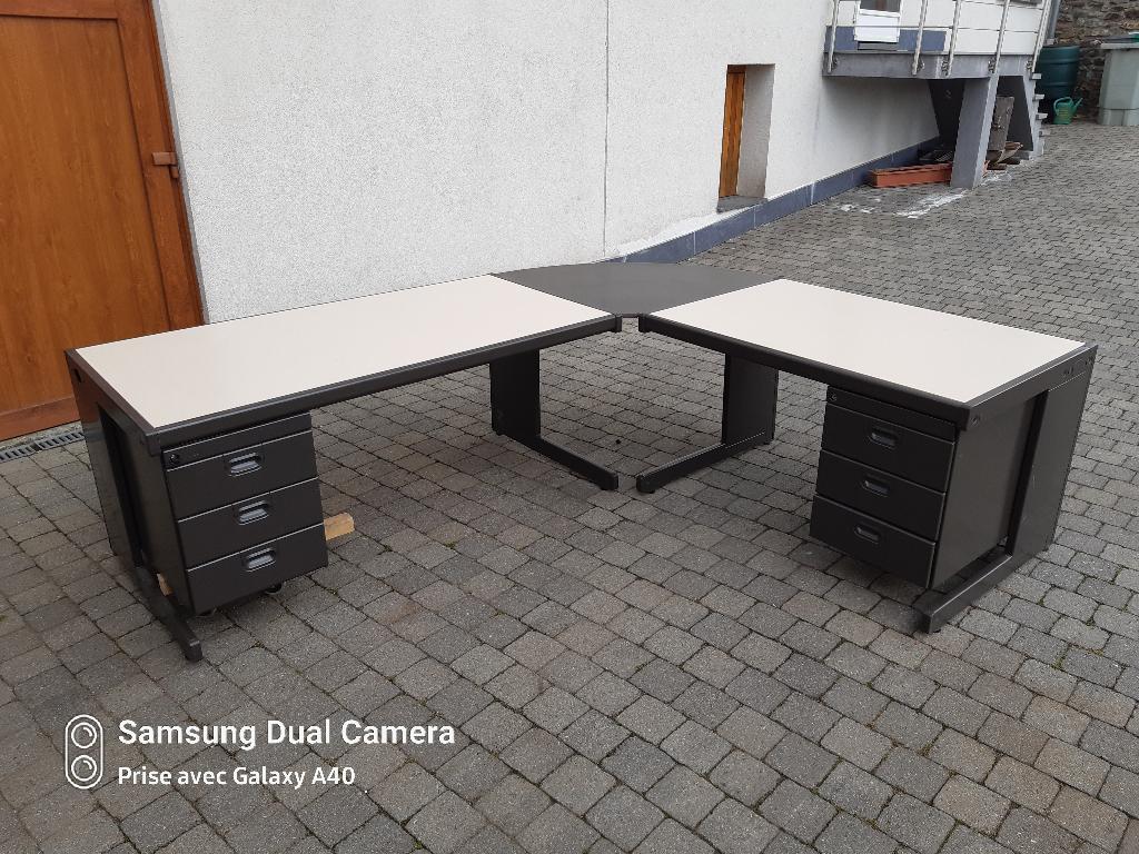 2 bureaux Mewaf + angle, Métal, Industriel, Avec tiroirs, 80 cm