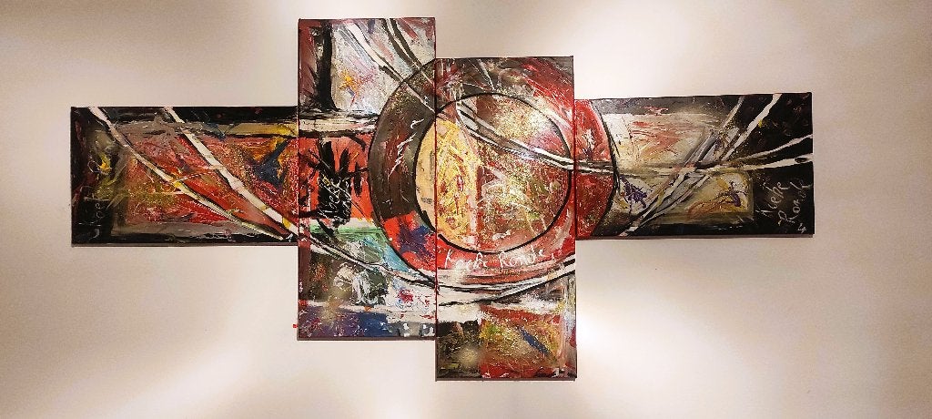 Quadriptyque abstrait moderne Koeke Ronde, Antiquités & Art, Art | Peinture | Moderne, Enlèvement ou Envoi, Signé, Peinture acrylique