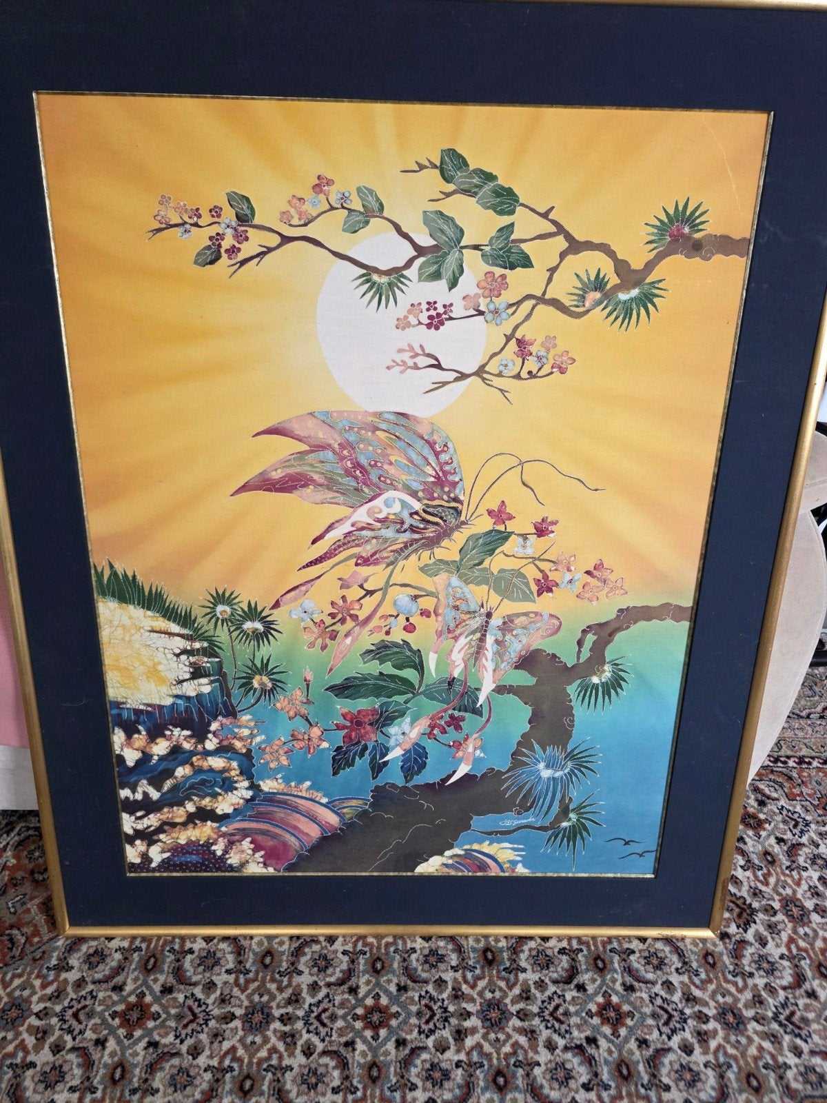 Origineel Indonesisch Batik Schilderij op Zijde, Antiek en Kunst, Kunst | Niet-Westerse kunst, Ophalen, Schilderij