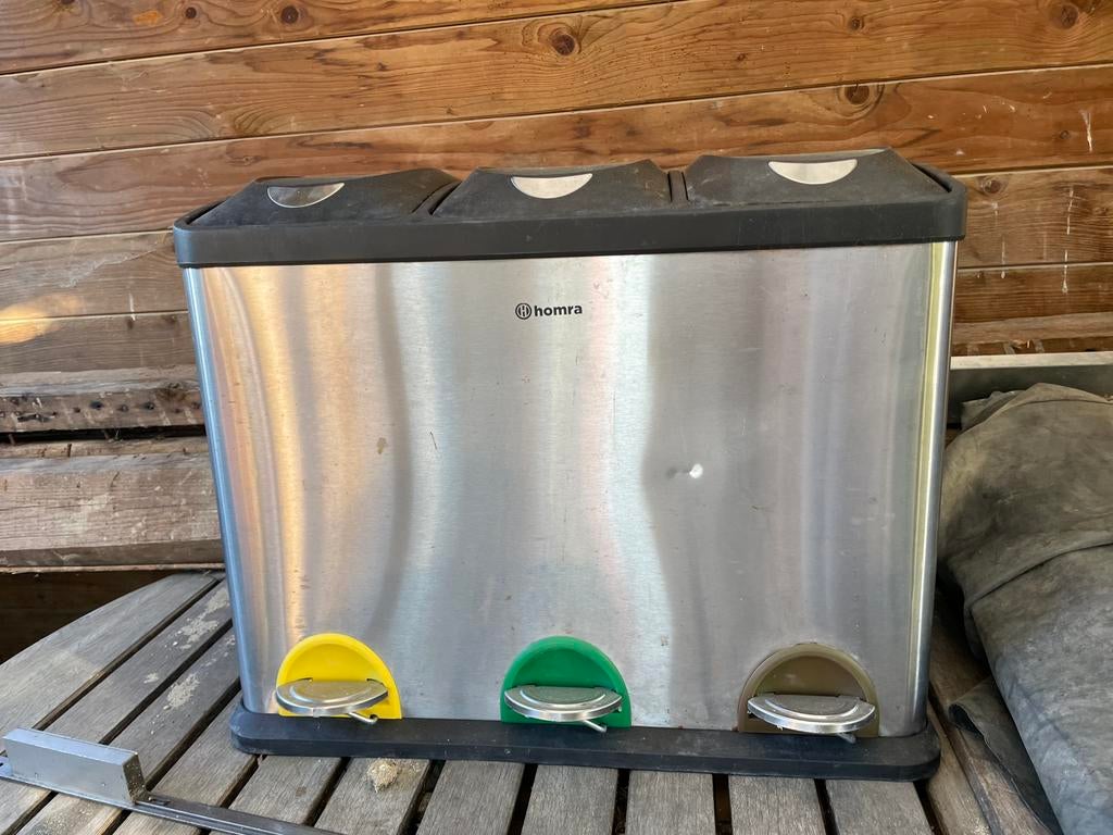 RVS Pedaalemmer 3x15l, Ophalen, Met pedaal, 40 liter of meer, Zo goed als nieuw