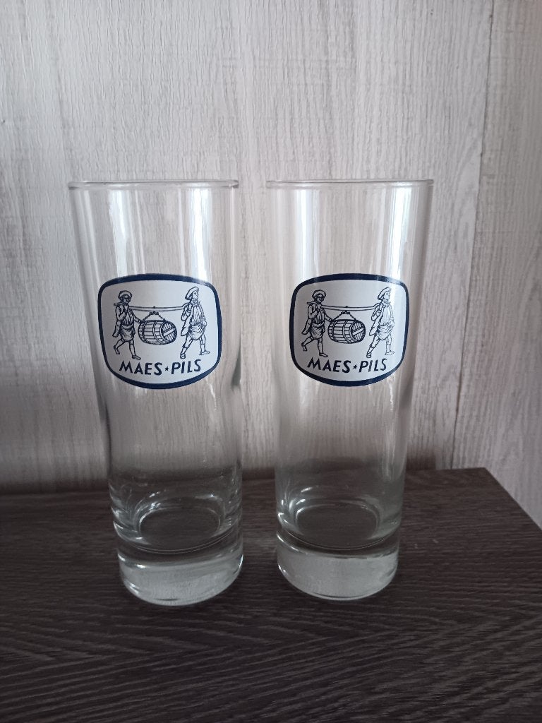 2 verres anciens Maes Pils et DUVEL, Enlèvement ou Envoi, Utilisé, Verre ou Verres, Duvel