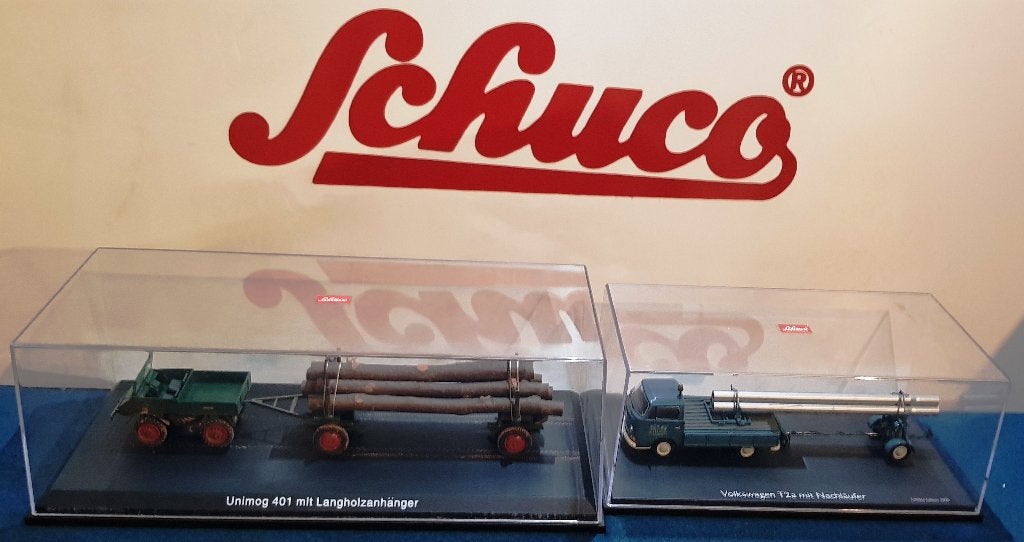 2 x Schuco 1:43 Industriële voortuigen (Unimog 401/VW T2a), Verzenden, Nieuw, Bus of Vrachtwagen, Schuco
