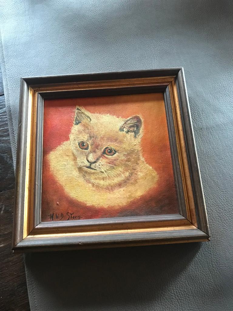 Stilleven ‘ Katje ‘ - Hilde Van Den Steen - 23 x 23 cm, Ophalen of Verzenden