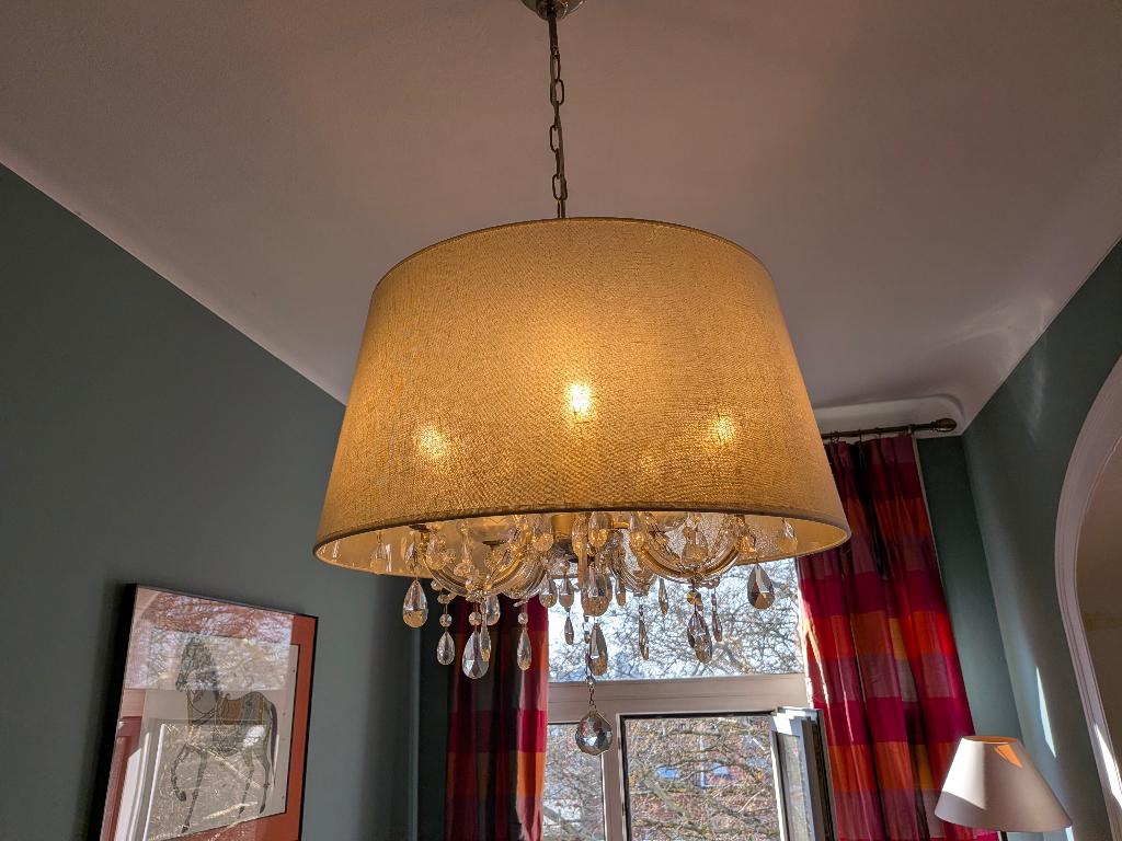Très beau lustre à pampilles, Ophalen, Zo goed als nieuw, Glas