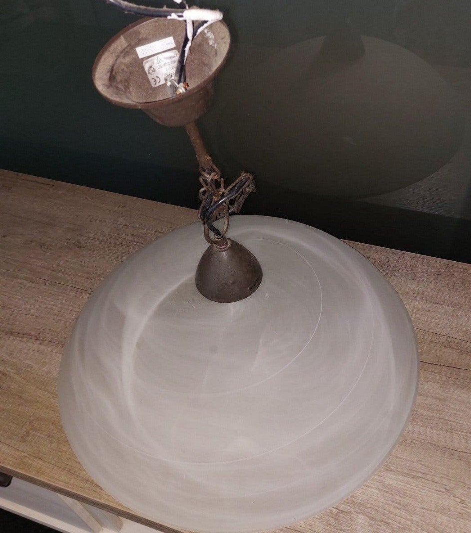Vintage plafondlamp met glazen kap, Maison & Meubles, Lampes | Suspensions, Enlèvement