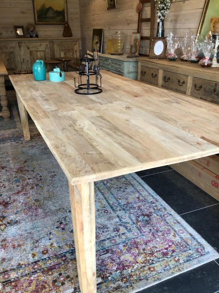massieve landelijke grote kloostertafel (nieuwstaat), Ophalen, Teakhout, Vijf personen of meer, Rechthoekig