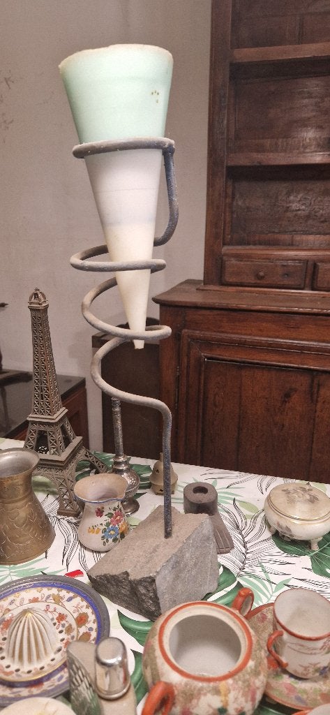 Bougeoir artisanal en fer forgé et socle pierre, Enlèvement, Autres matériaux