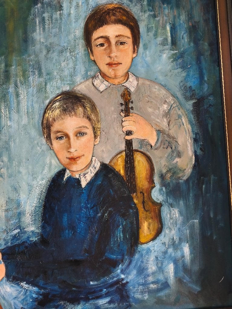 Schilderij de muzikale broers van Mila, Ophalen, Nederlandse school, Doek, Portret of Personen