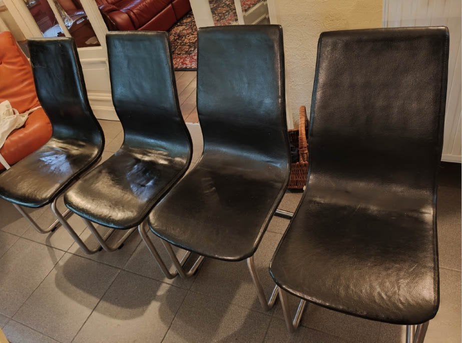 4 (5) keuken of eetkamerstoelen sledestoel leder  LLOYD LOOM, Maison & Meubles, Enlèvement, Utilisé, Cuir