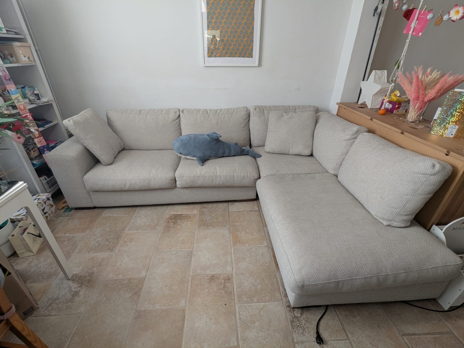 Zetel met chaise longue/longchair te koop, Ophalen, Gebruikt, Stof