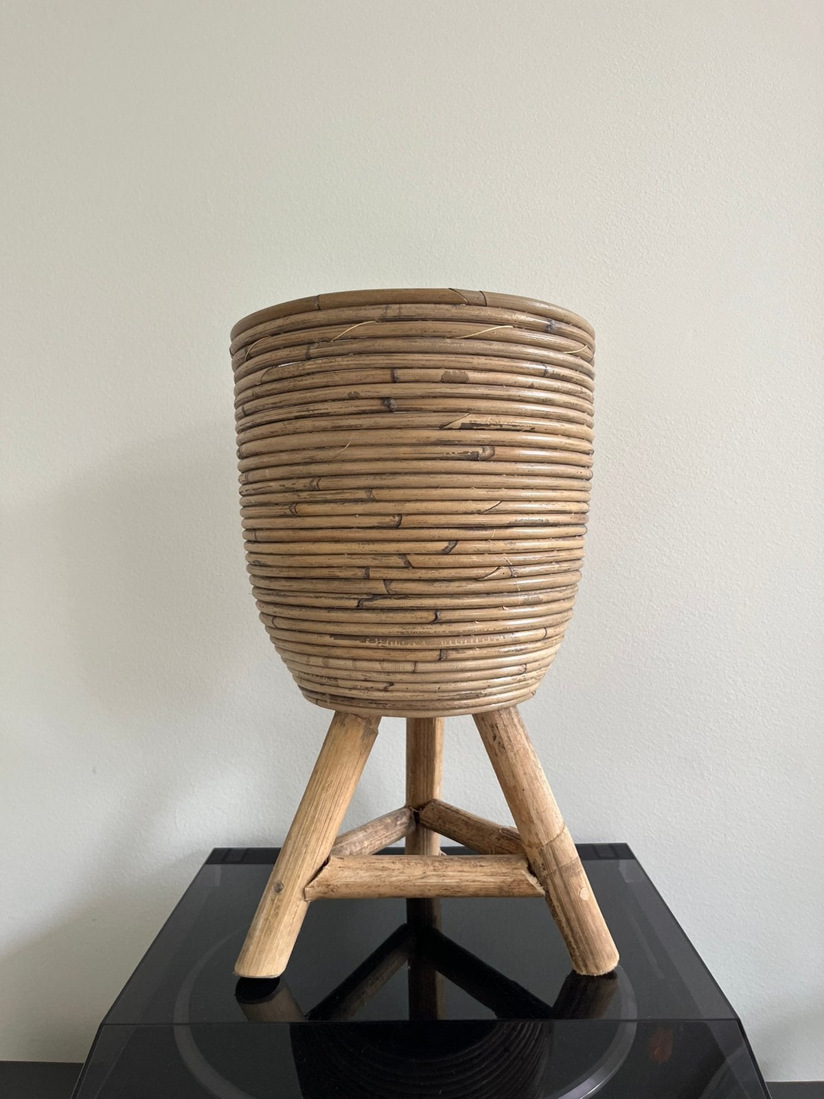 Rotan plantenmand/ bloempot met binnenzak – 40 cm hoog, Ophalen of Verzenden, Zo goed als nieuw