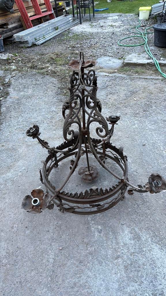 Lustre du fer forgé 5 lampe, Antiek en Kunst, Antiek | Kandelaars, Ophalen