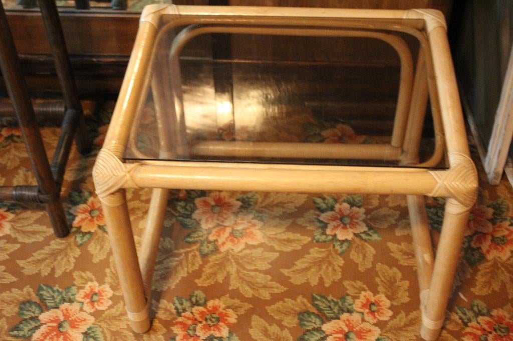 Vintage rotan bijzettafeltje, Ophalen, Minder dan 55 cm, Gebruikt, Vintage