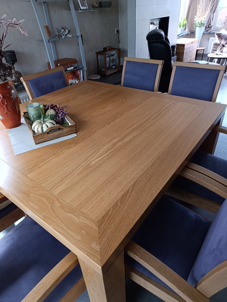 Eettafel en stoelen, Huis en Inrichting, Ophalen, Zo goed als nieuw, Vijf personen of meer, Vierkant