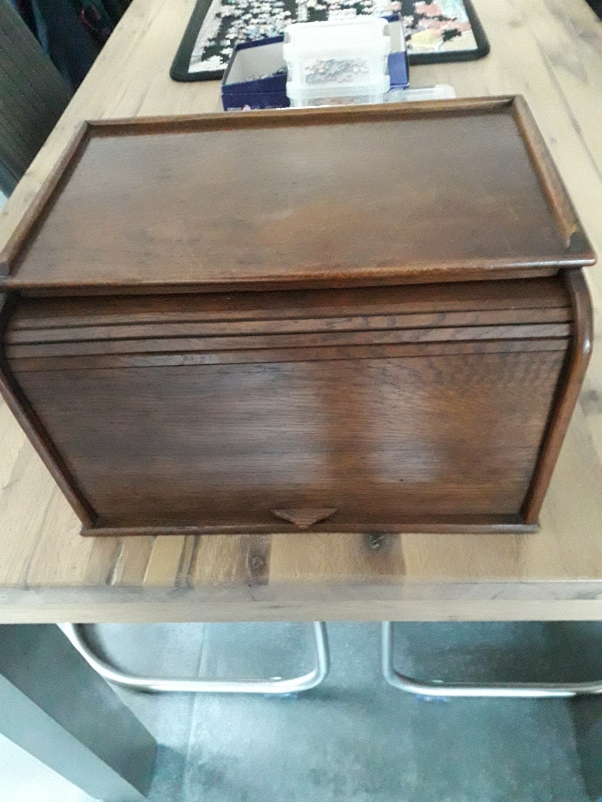 ancienne boîte de bureau à volet chene vintage, Enlèvement