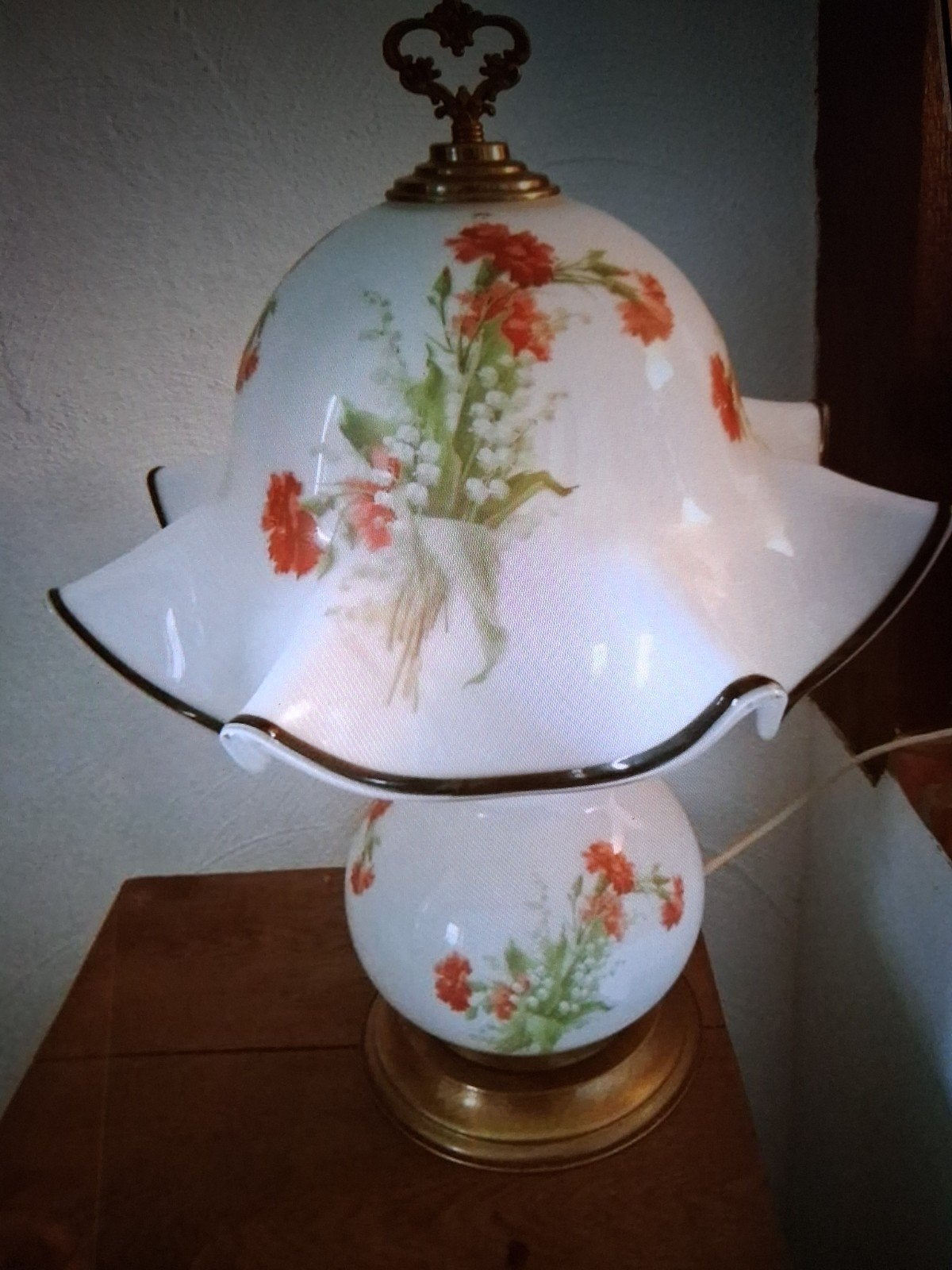 Très jolie lampe Vintage décor bouquet d'œillets et muguets, Enlèvement ou Envoi