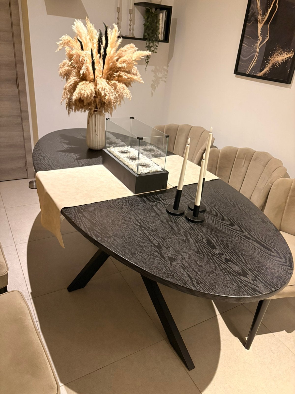Eettafel ovaal 210cm zwart, Huis en Inrichting, Ophalen, Zo goed als nieuw, Ovaal