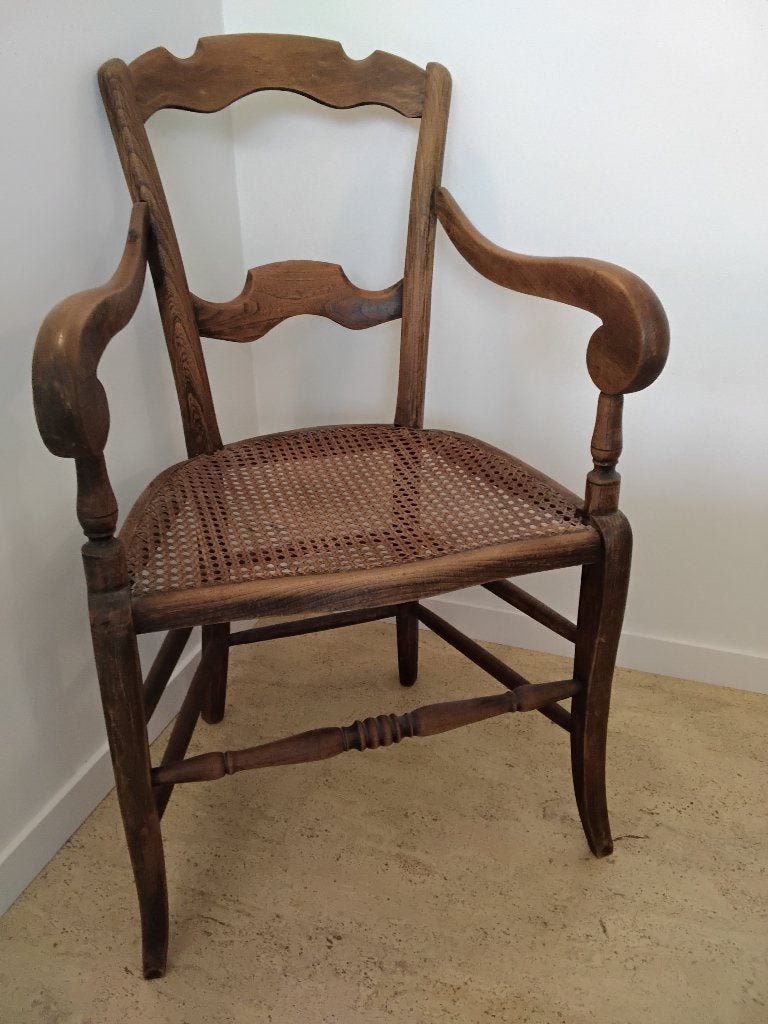 Oude rieten stoel, Antiek en Kunst, Ophalen