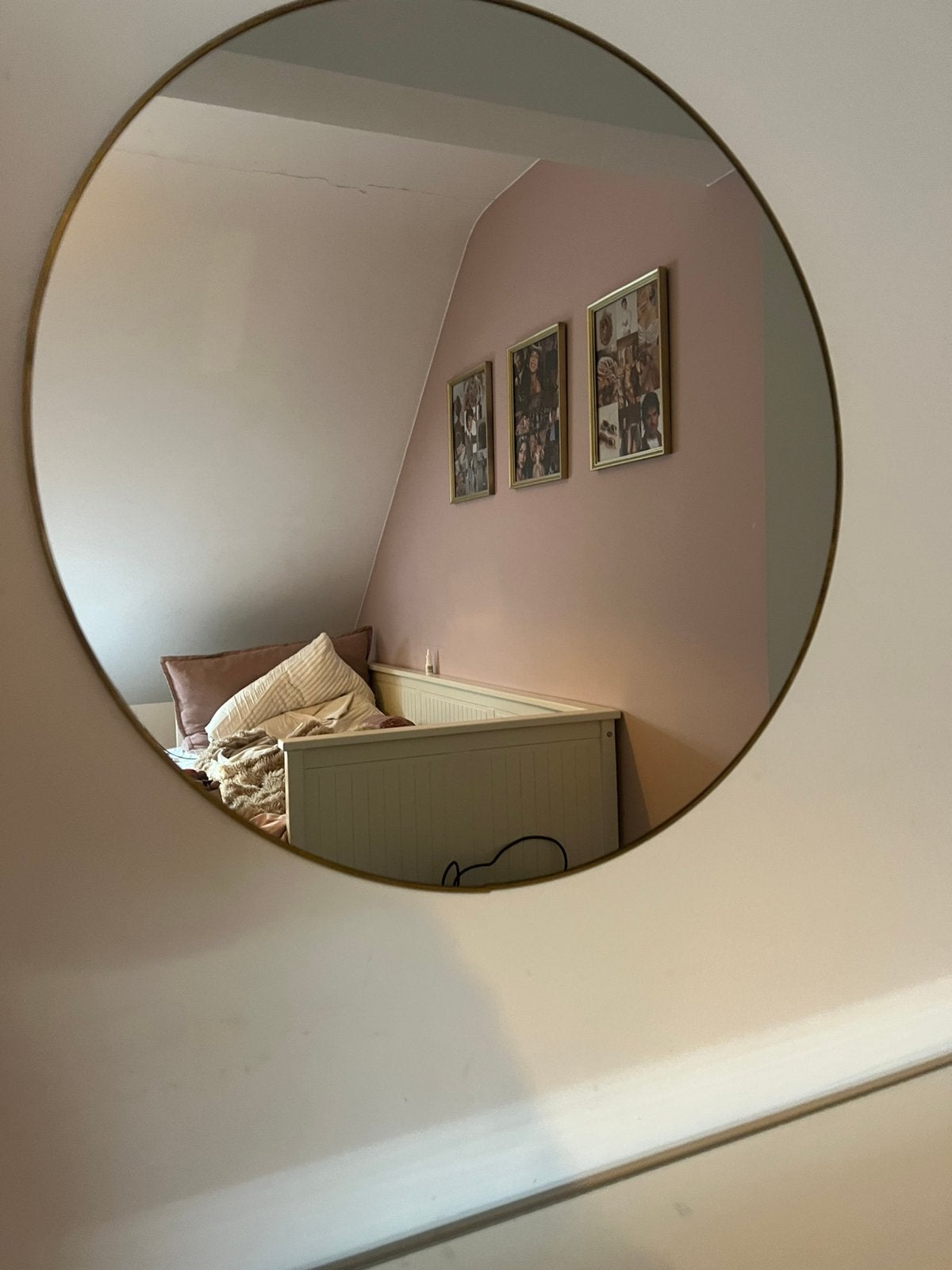 Miroir rond avec bord doré, Maison & Meubles, Enlèvement, Comme neuf