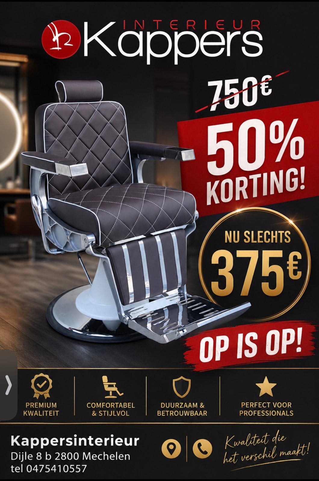 Promo heren kapperstoel Martinus, Ophalen, Zo goed als nieuw