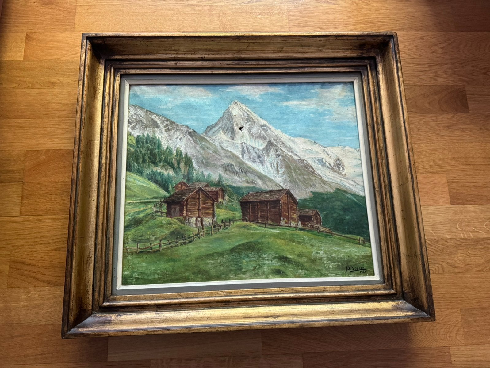 Gesigneerd olieverfschilderij uit 1951, Ophalen, Bijzondere lijst, Landschap