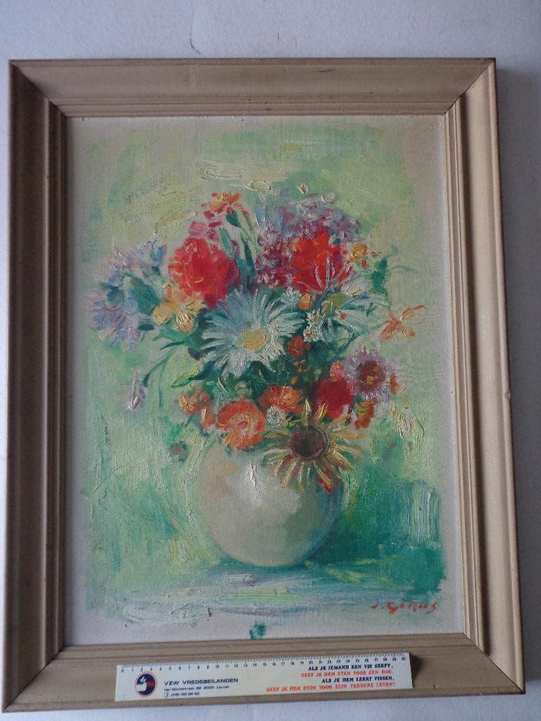 Schilderij van Jaak Gorus "Ronde vaas met veldbloemen", Antiek en Kunst, Kunst | Schilderijen | Modern, Ophalen