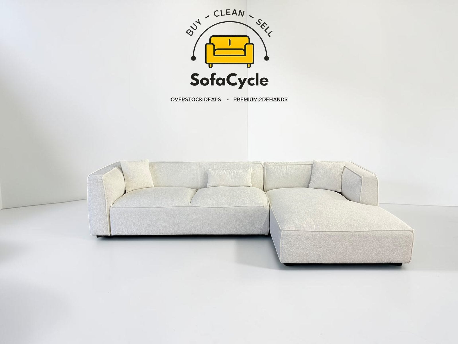 Fauteuil d'angle blanc bouclé NV Gallery, angle R —overstock, Enlèvement ou Envoi, SofaCycle, Info@sofacycle.be