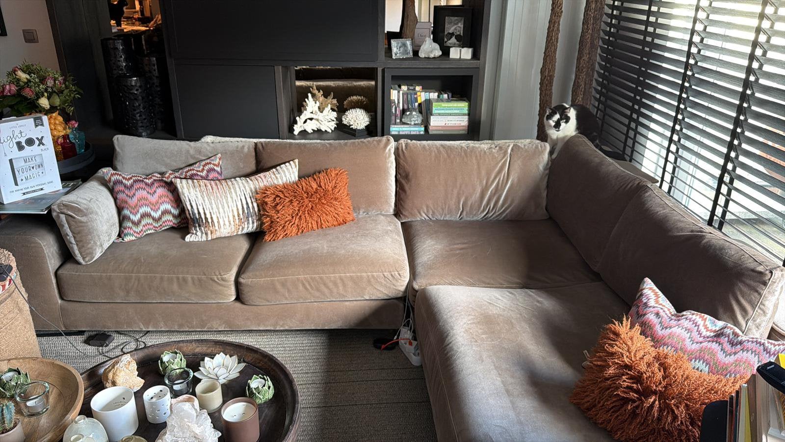 Velours Hoekzetel met Chaisse Lounge, Ophalen, Gebruikt, Stof