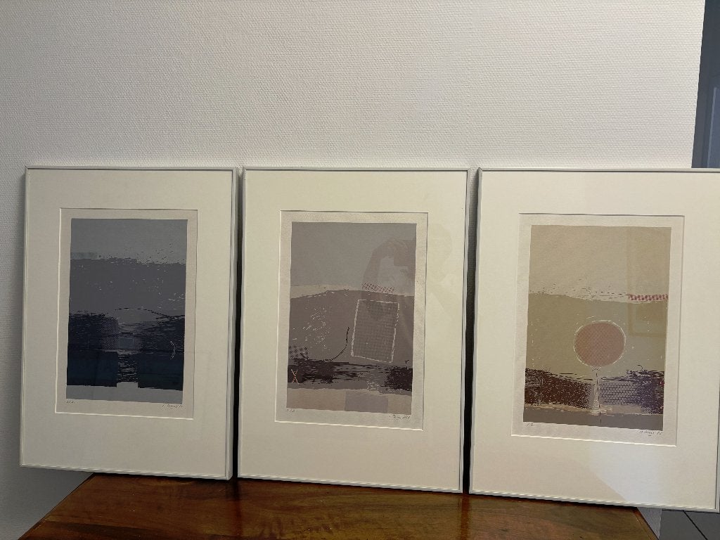 Litho drieluik Renaat Ivens, Antiek en Kunst, Lithografie, Abstract, Ophalen, Gelimiteerde oplage