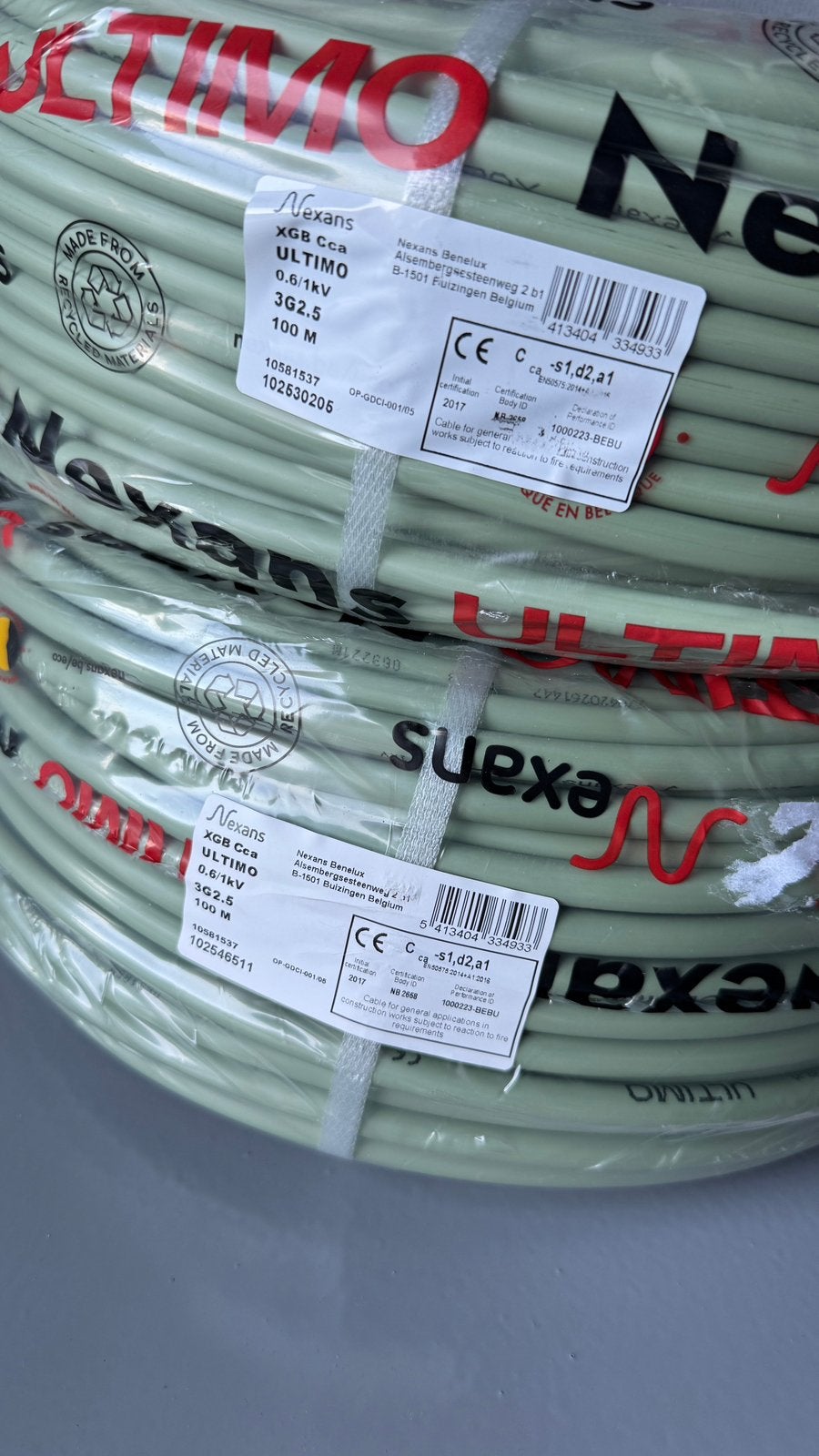 Cable XGB 3G2,5 Bobine Nexans 100m neuve, Bricolage & Construction, Enlèvement, Comme neuf