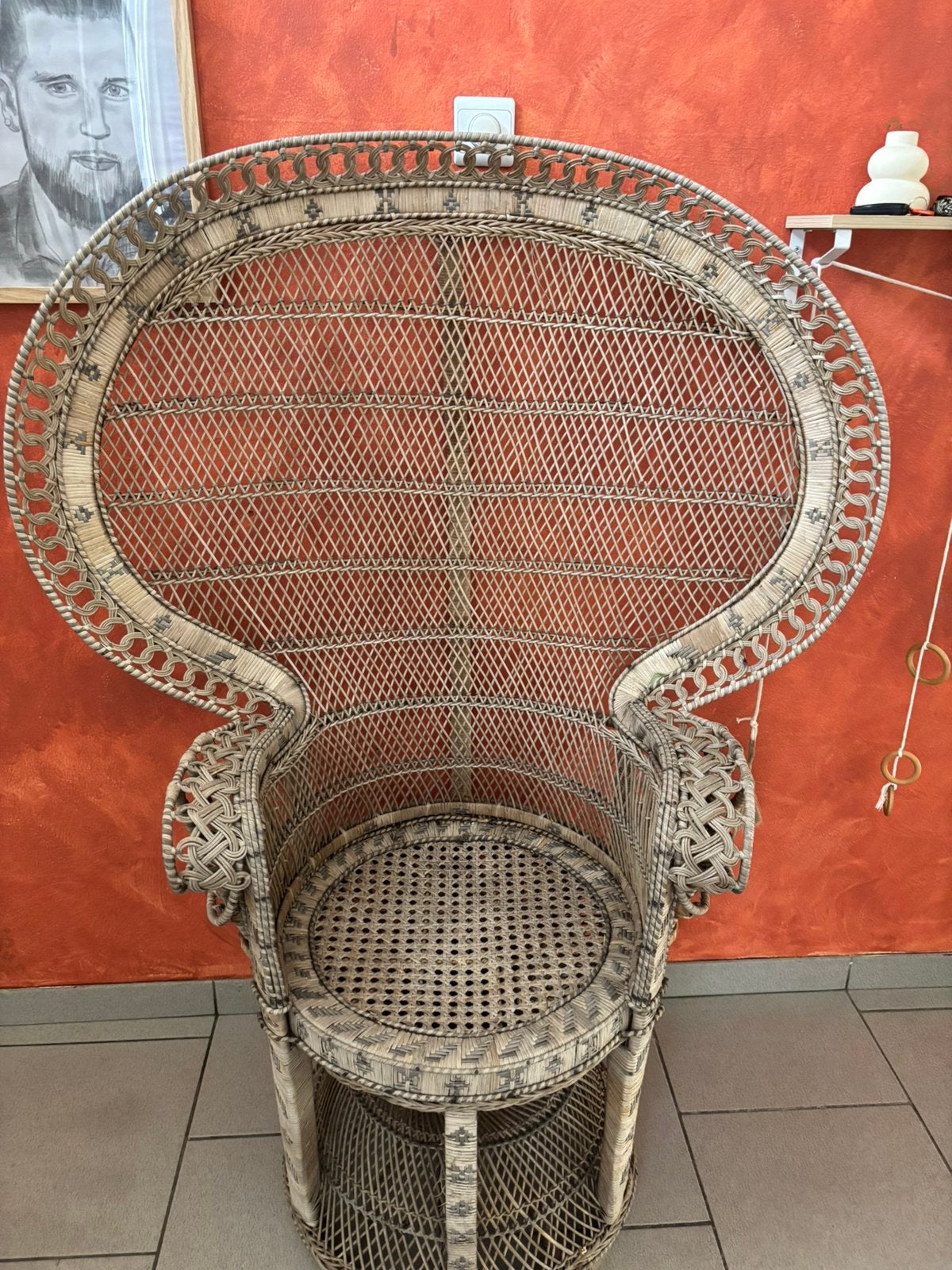 Fauteuil Emmanuelle "Peacock" vintage en rotin, Ophalen