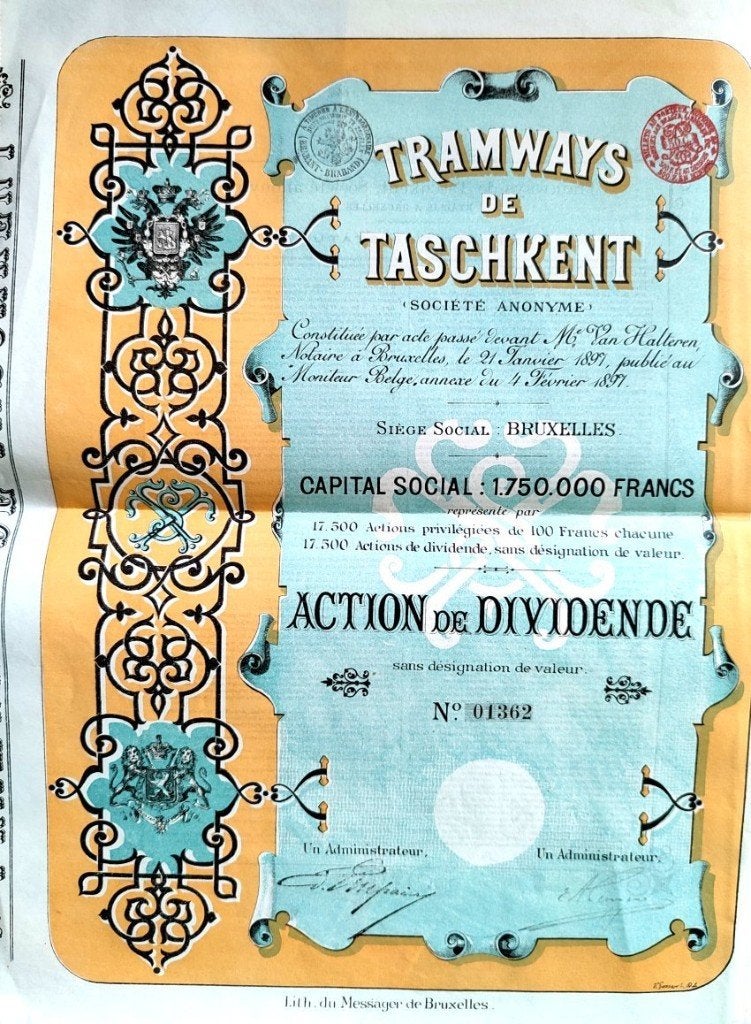 Tramways of Tashkent (Oezbekistan) 1897, Ophalen of Verzenden, Voor 1920, Aandeel