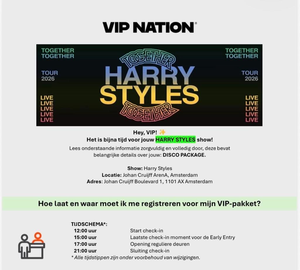 Harry Styles VIP early entry 22 mei Amsterdam, Tickets & Billets, Mai