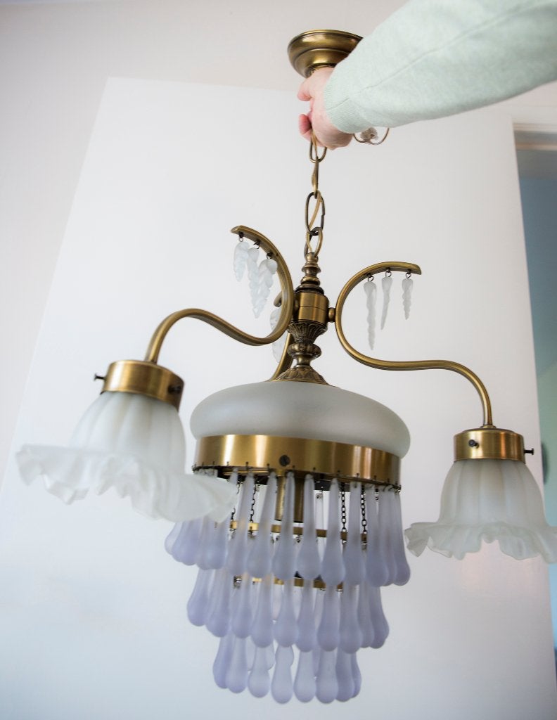 lustre en laiton vintage, Enlèvement ou Envoi, Comme neuf, Verre