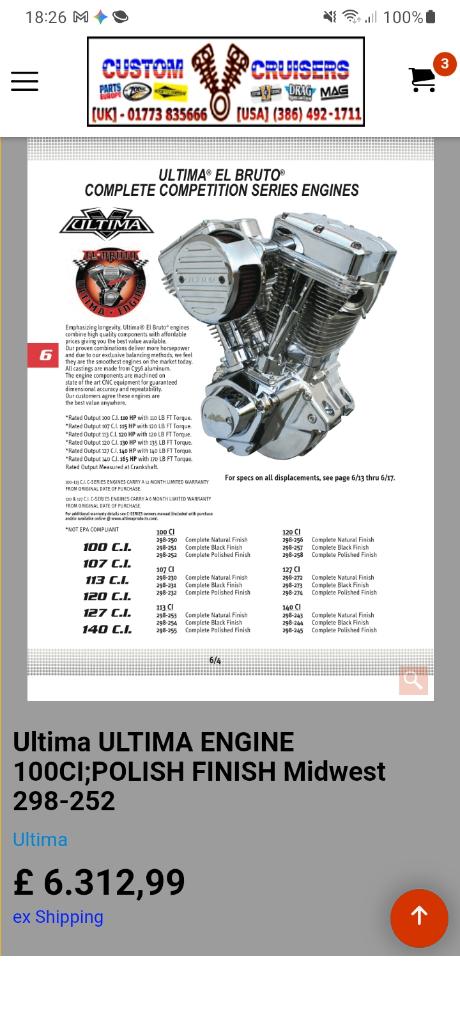 Gezocht aftermarket harley Polished ultima 100ci motorblok, Motoren, Ophalen, Nieuw