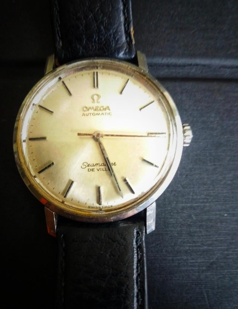 Vintage Omega Seamaster, Handtassen en Accessoires, Horloges | Heren, Ophalen, Polshorloge, Omega, Leer