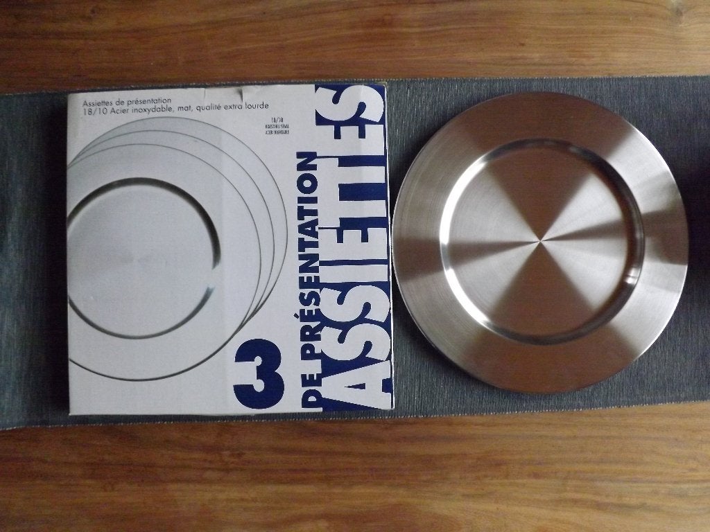 lot 3 assiettes de présentation acier inoxydable neuves, Ophalen of Verzenden, Nieuw, Bord(en)