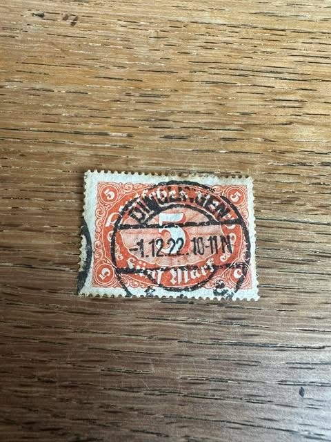 stamp postzegel deutsches reich funf mark, Postzegels en Munten, Postzegels | Europa | Duitsland, Ophalen of Verzenden, Duitse Keizerrijk