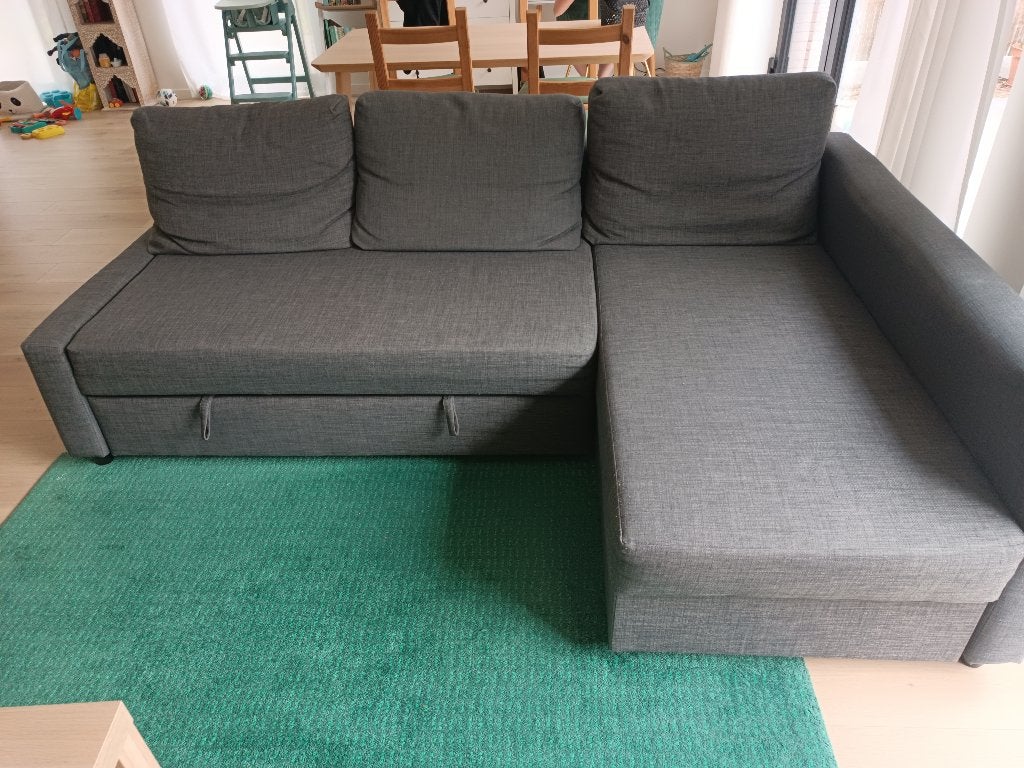 IKEA FRIHETEN - Grijze hoekzetel/slaapbank met opbergruimte, Ophalen, Gebruikt, Stof, IKEA