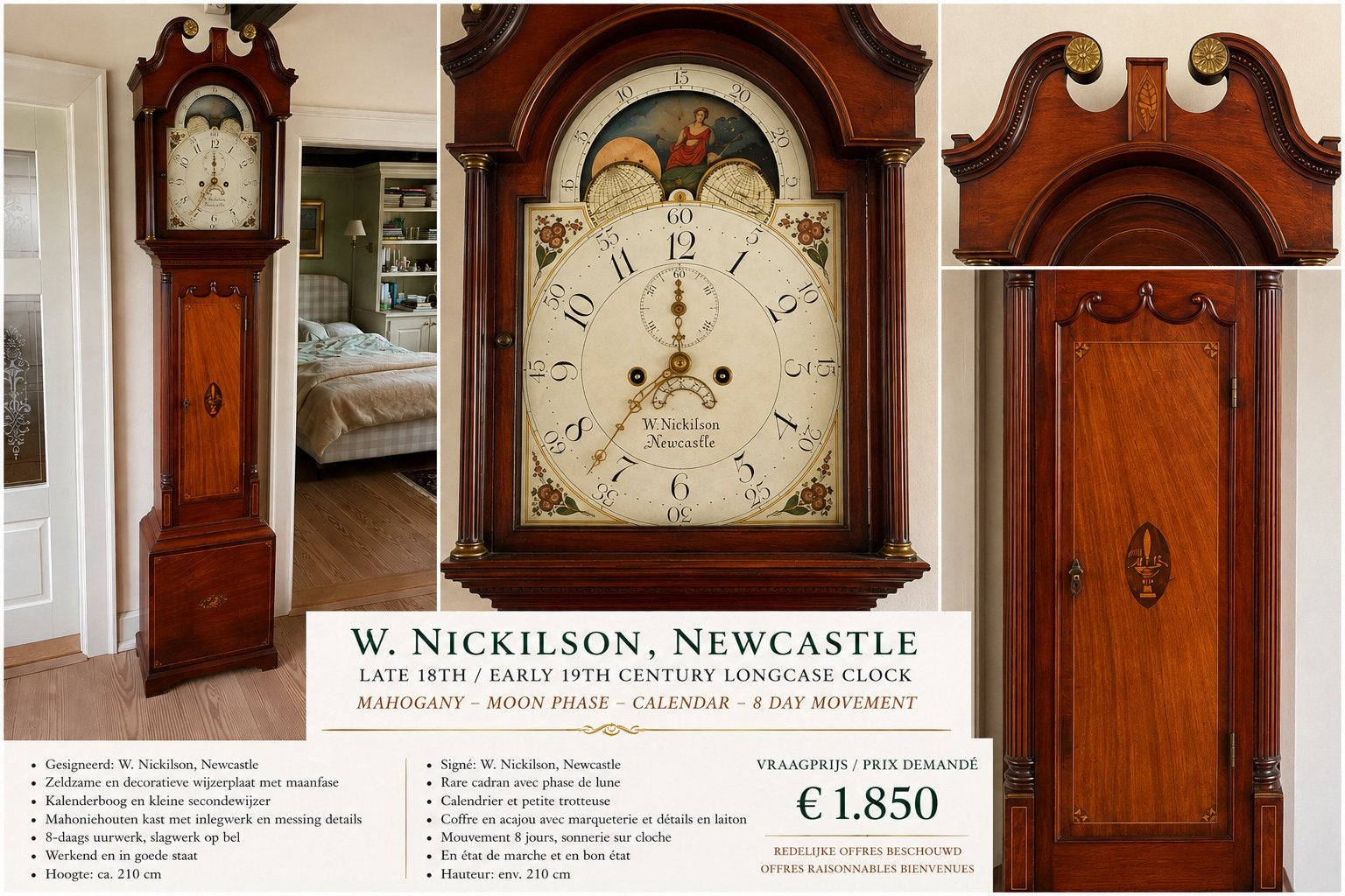 W. Nickilson Newcastle-klok, Antiek en Kunst, Ophalen