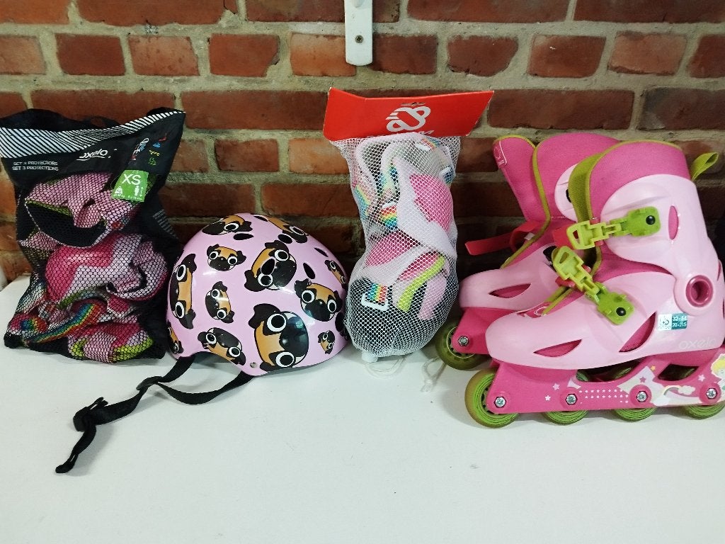 Rolschaatsen meisje en 2 beschermingsets, Ophalen, Gebruikt