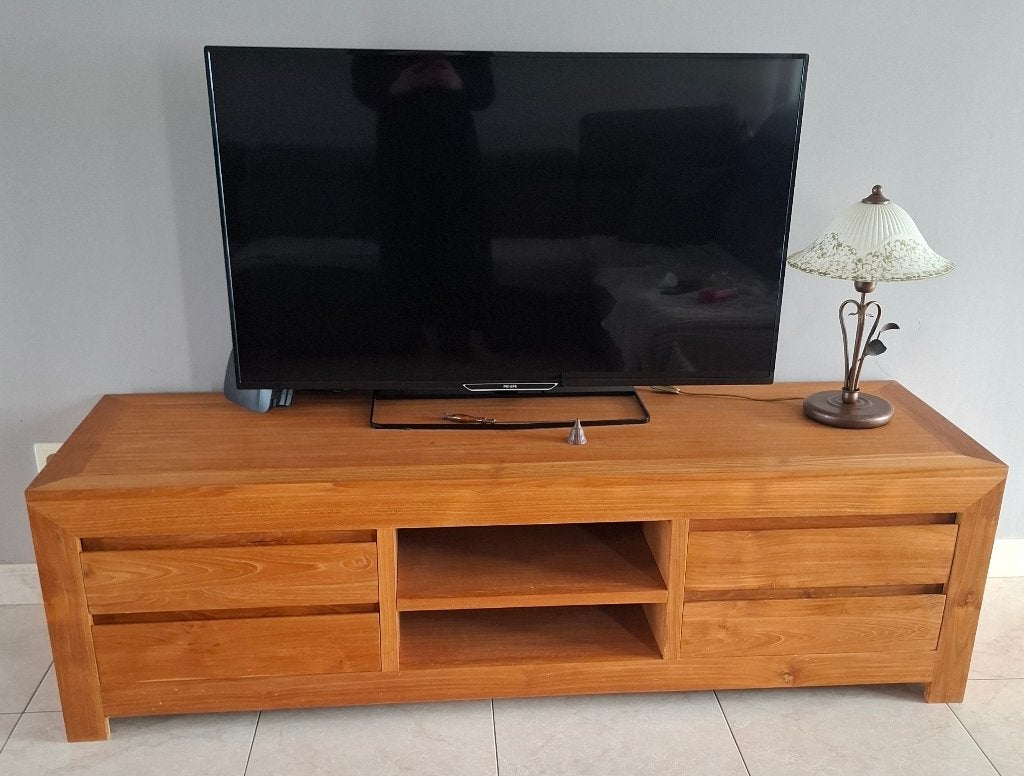 TV-meubel in teak met 4 lades en 2 open vakken (170x50x50), Ophalen, Teakhout