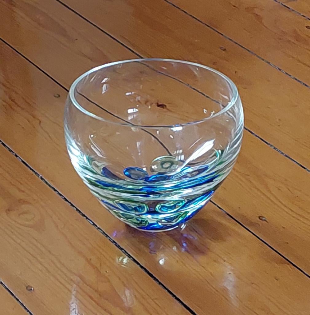 Vase de collection Bubble blue verrerie Langham England, Antiquités & Art, Enlèvement