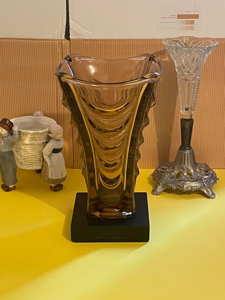 Vase ancien Murano italien avec marbre signé, Enlèvement ou Envoi