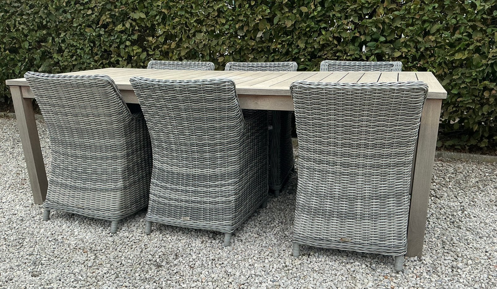 Table en teck massif avec 6 chaises et coussins, Table à dinner, Salons de jardin, Utilisé, 6 places