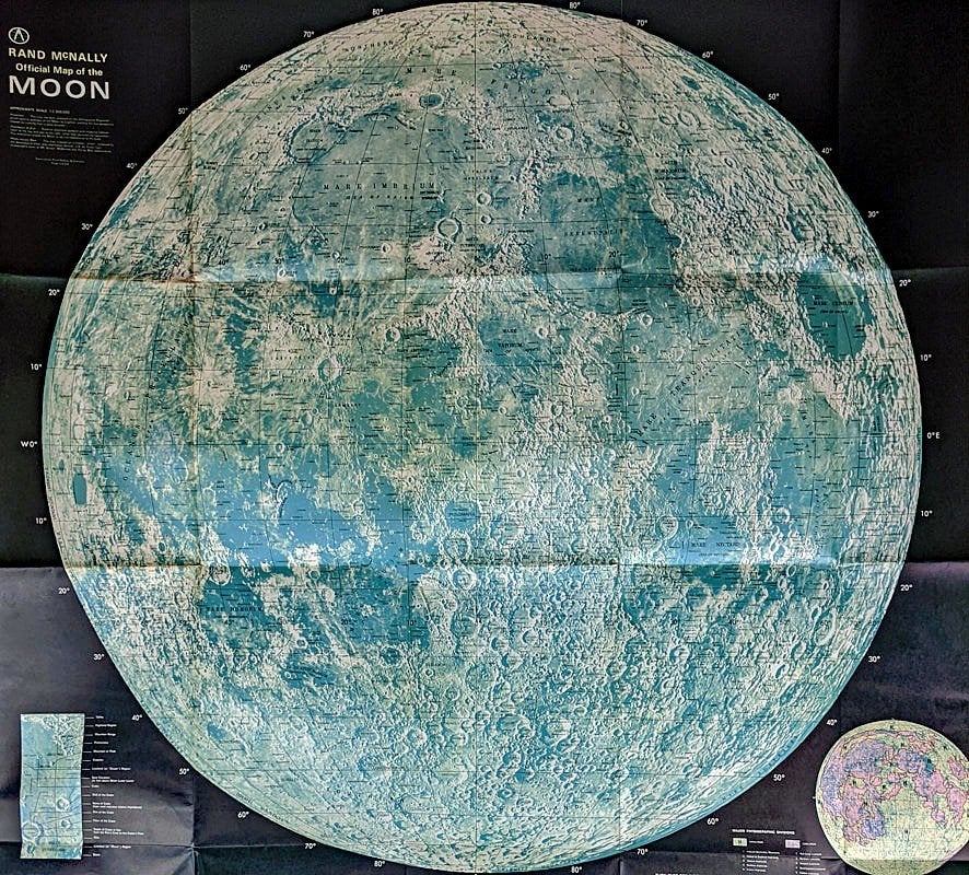 Vintage XXL Official Map of the Moon - 1960s Space Age, Antiquités & Art, Envoi