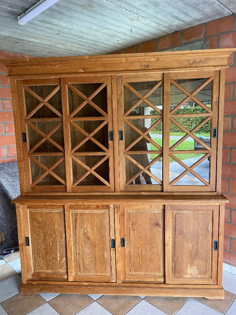 Teak vitrinekast 1m85, Huis en Inrichting, Kasten | Vitrinekasten, Ophalen, Zo goed als nieuw, Teakhout