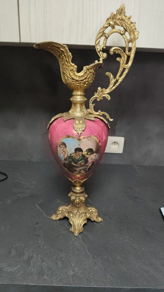 franse porceleinvaas afgewerkt met brons, Antiek en Kunst, Ophalen, Brons