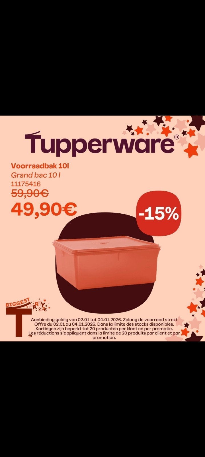nieuwe opbergdoos van tupperware 10 liter, Maison & Meubles, Cuisine| Tupperware, Enlèvement ou Envoi
